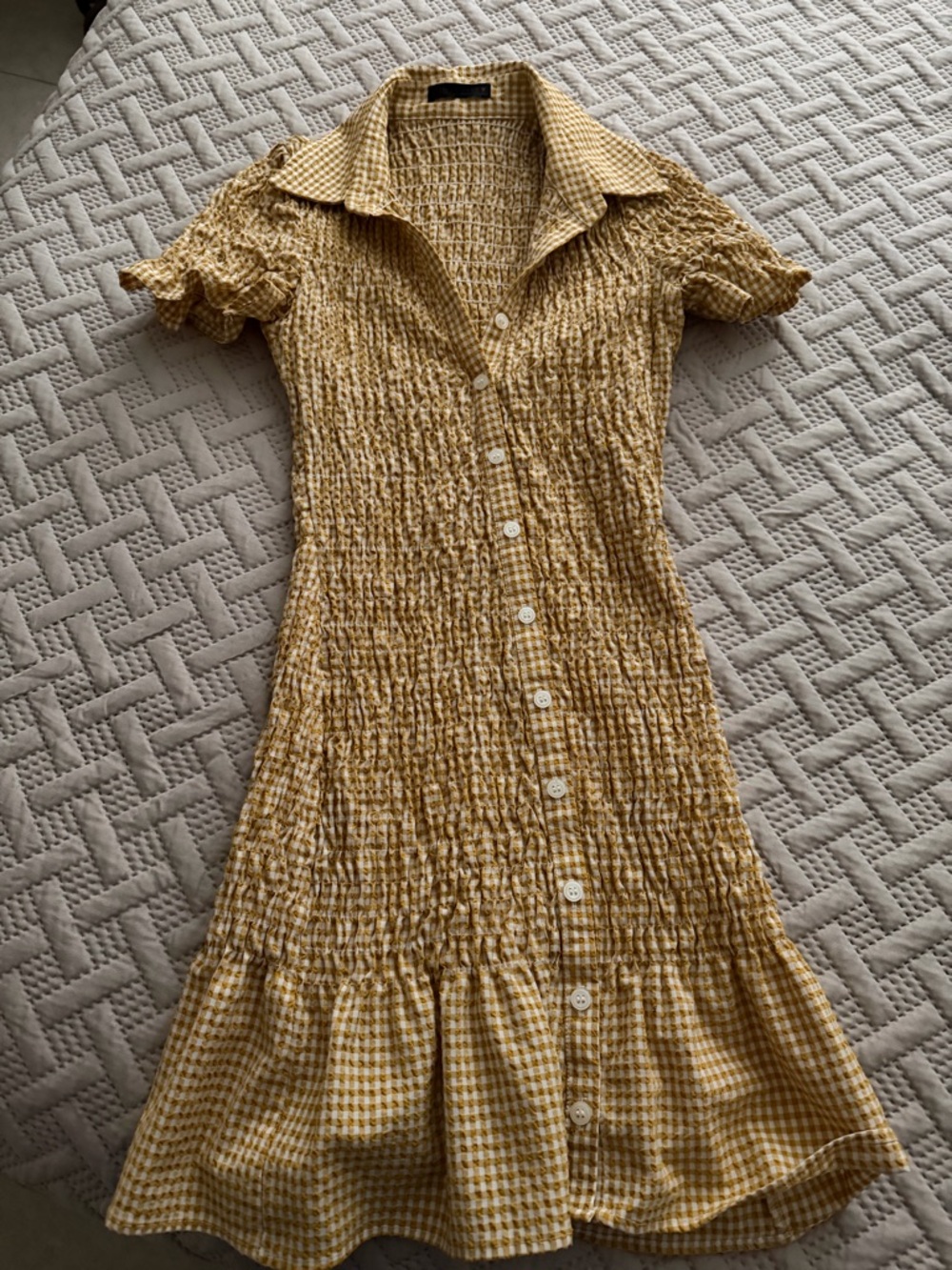 Zara Yellow Gingham Button-Down Mini Dress